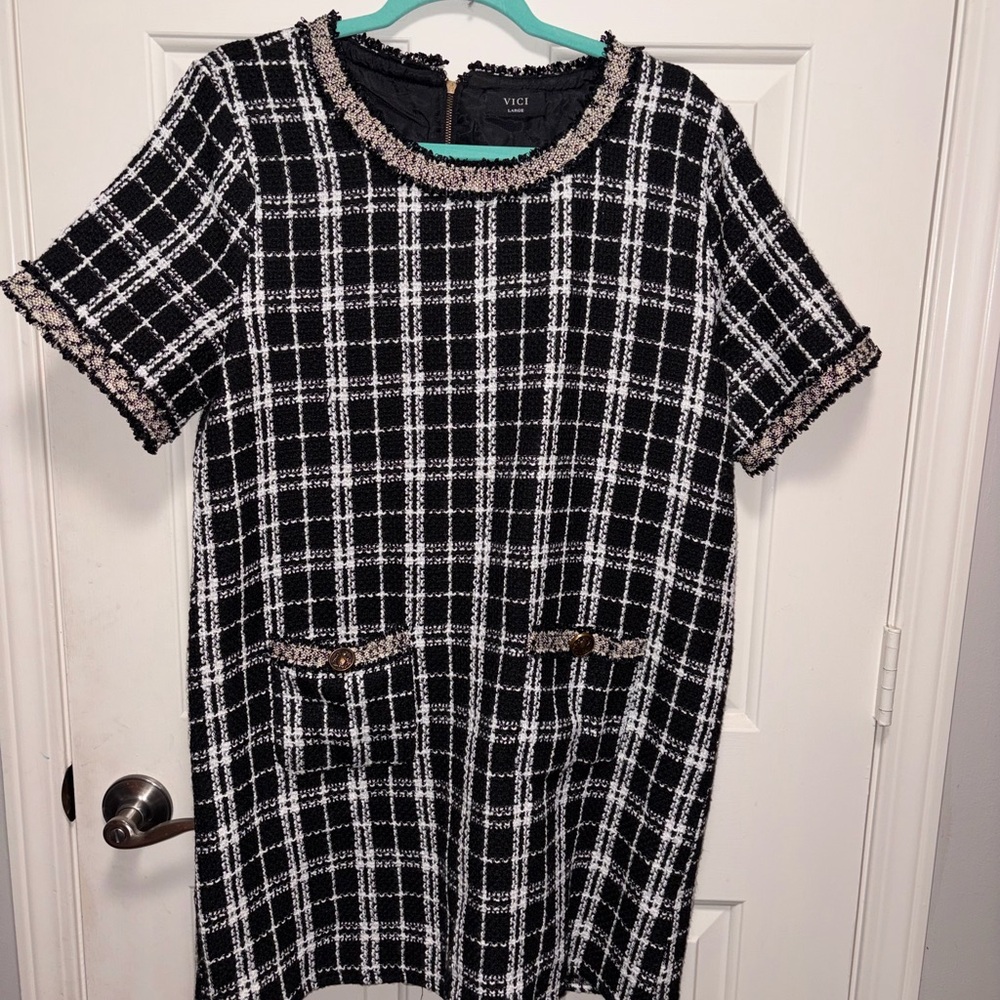 Vici Black and White Tweed Elegant Mini Dress